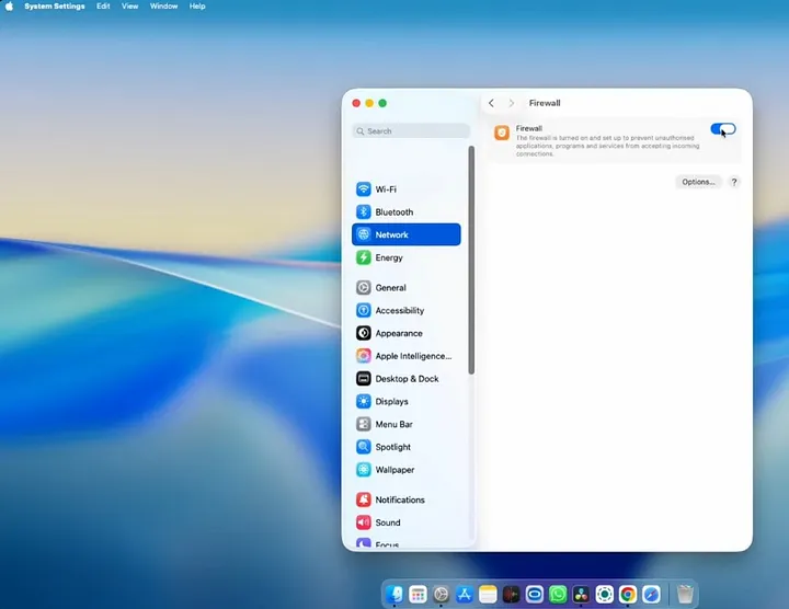 macOS 防火墙设置界面