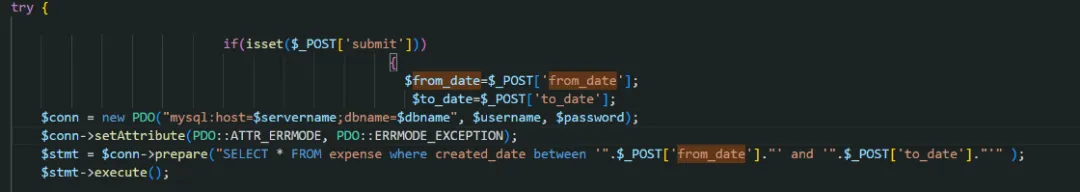 SQL注入漏洞代码:PDO中直接拼接了$_POST参数,却未绑定