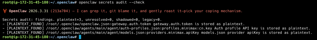 终端审计命令执行结果,发现3处明文