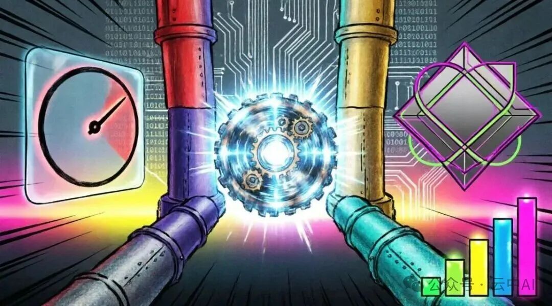 象征性插图：管道、齿轮与数据流，代表JIT编译过程