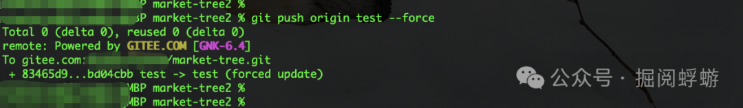 执行 git push --force 强制更新远程分支