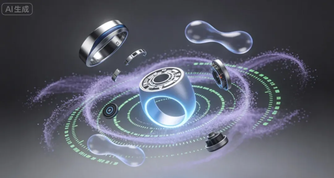 未来科技感AI气味戒指设计概念图