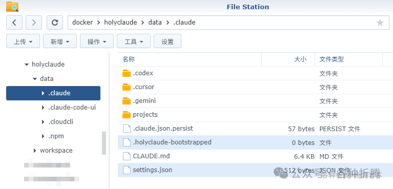 HolyClaude 数据目录下的 .claude 文件夹内容