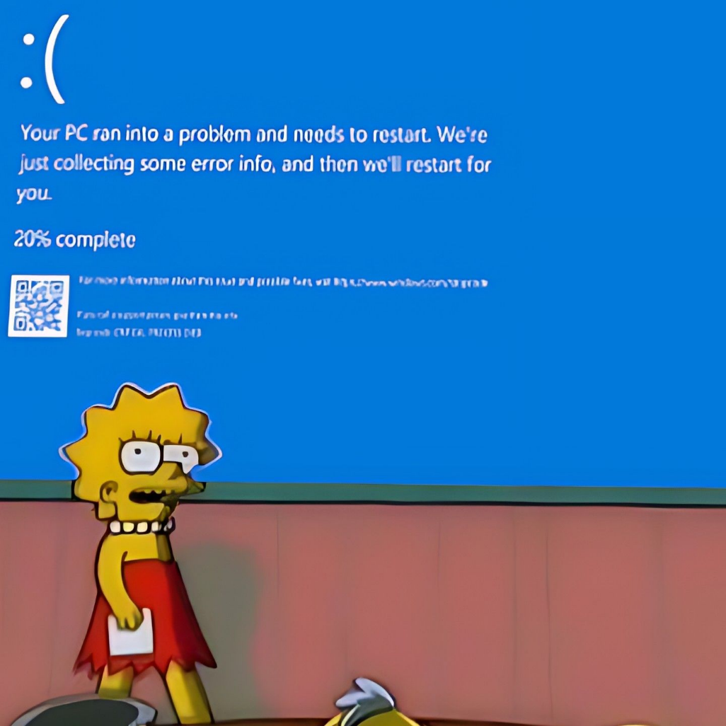 Windows蓝屏错误界面与卡通形象叠加