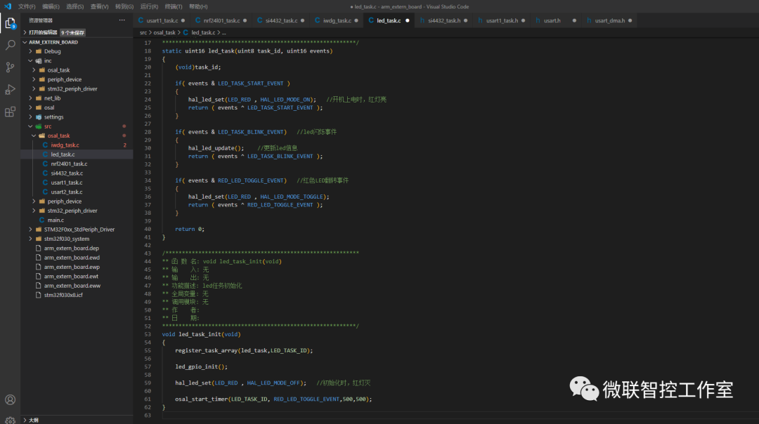 LED指示灯任务处理函数