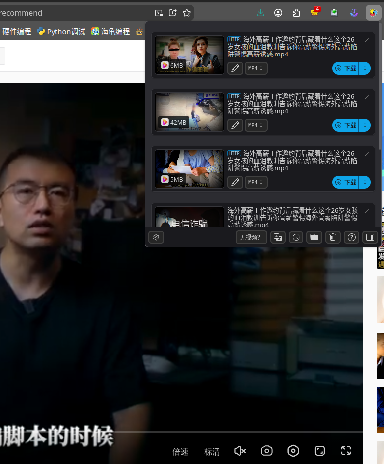 Video DownloadHelper 下载管理器列表