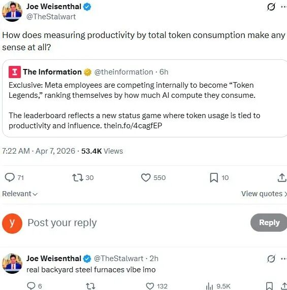 Meta员工内部Token消耗排名推文