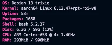 系统信息截图：Debian系统、ARM CPU、内存使用情况
