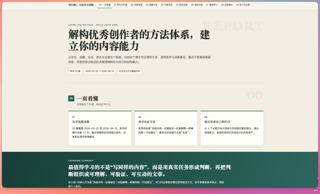 学习方法论截图,展示解构创作者方法体系的整体框架