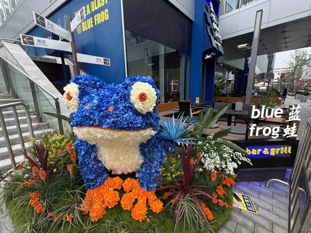 蓝色绣球花青蛙装置