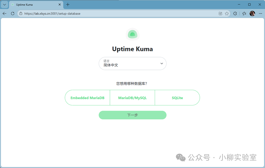 Uptime Kuma 数据库选择界面