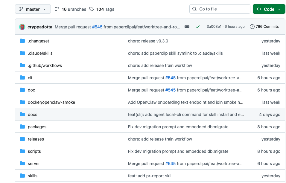 Paperclip GitHub 仓库活跃提交记录