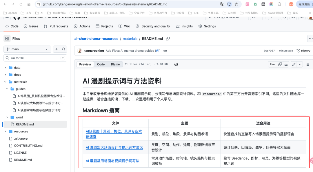 GitHub仓库AI漫剧资料