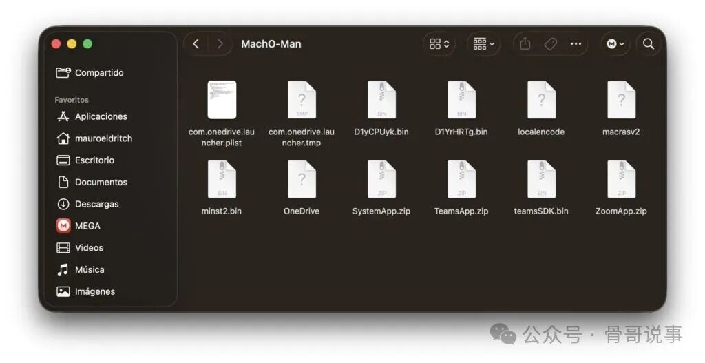 Finder中显示的“Mach-O Man”恶意软件工具包所有组件