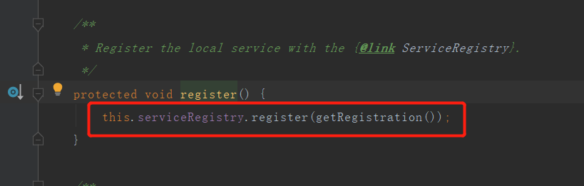 AbstractAutoServiceRegistration的register方法，直接调用ServiceRegistry.register