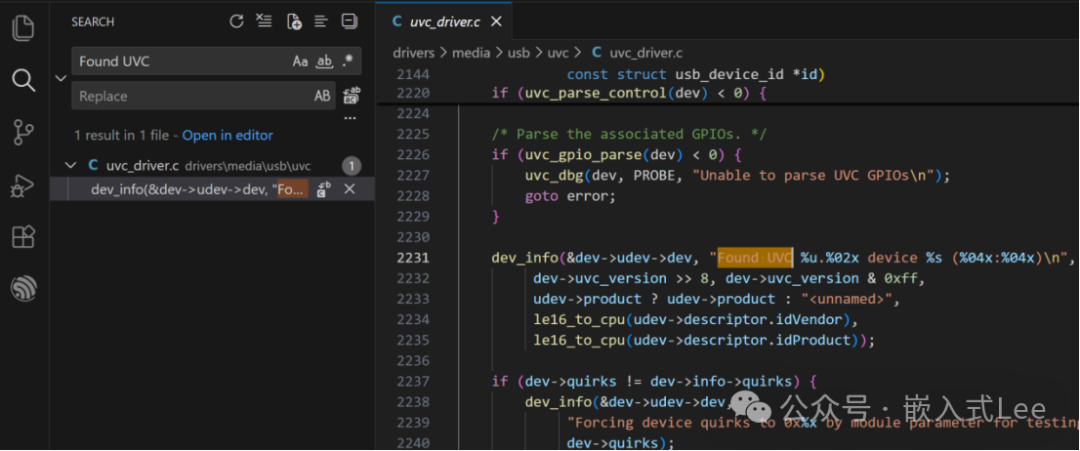 搜索“Found UVC”关键代码