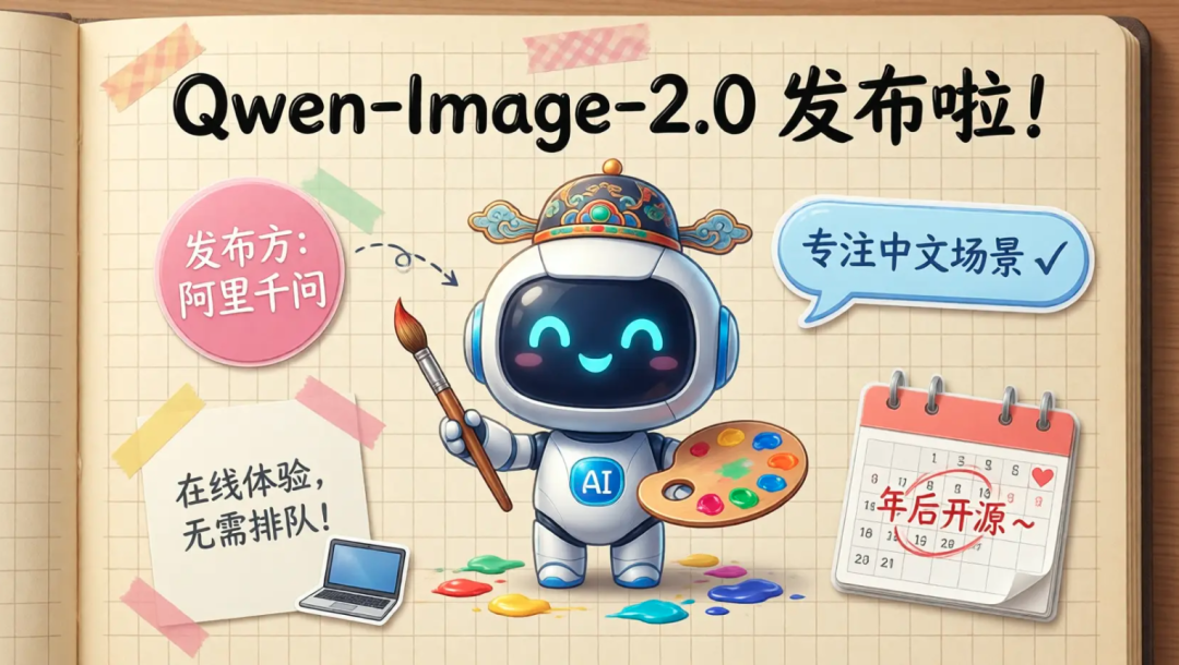 Qwen-Image-2.0 发布公告插画