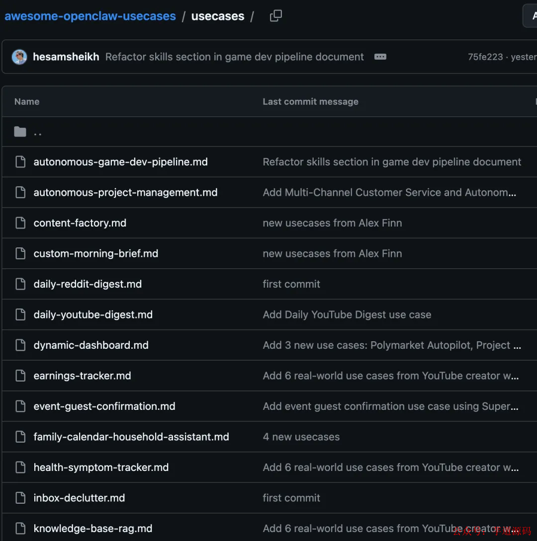 GitHub仓库usecases目录截图，显示多个Markdown文件