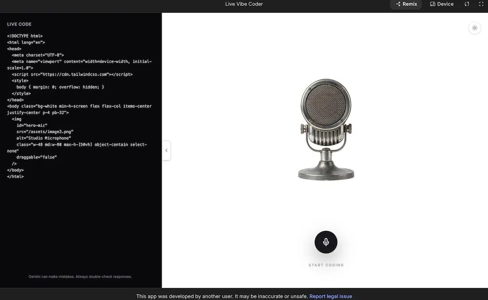 Live Vibe Coder语音编程操作界面
