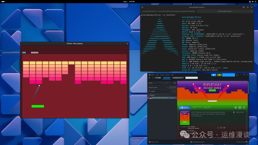 运行游戏和终端信息的桌面截图