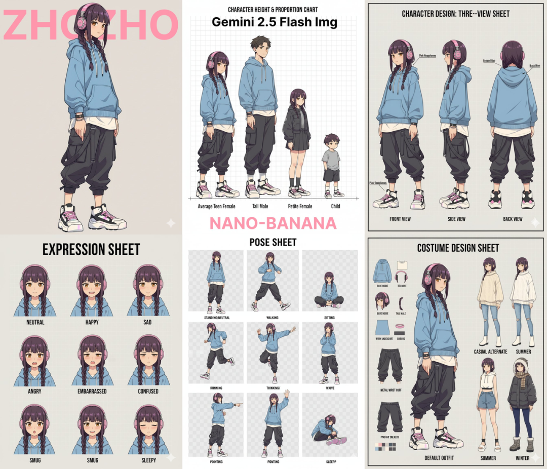 Nano-Banana 角色设计三视图与设定稿