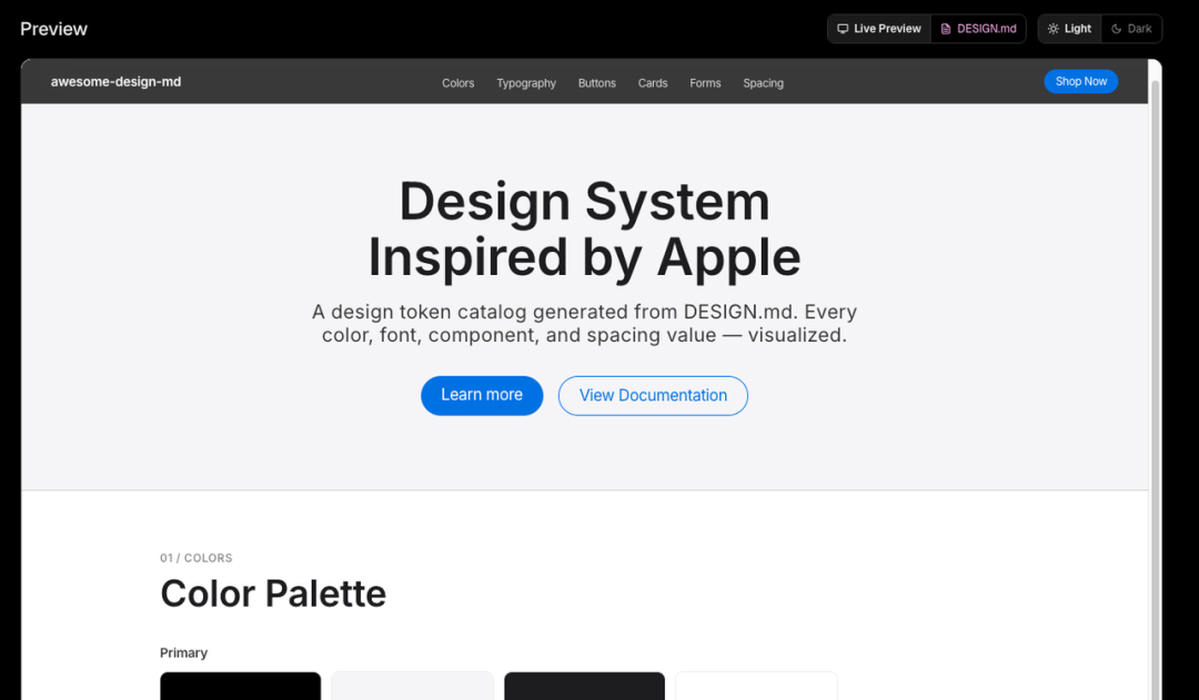 基于DESIGN.md生成的设计系统预览