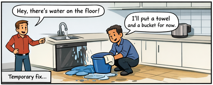 漫画：厨房漏水场景