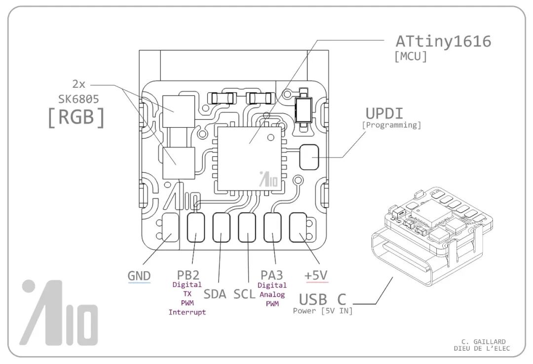 ATtiny1616开发板引脚示意图