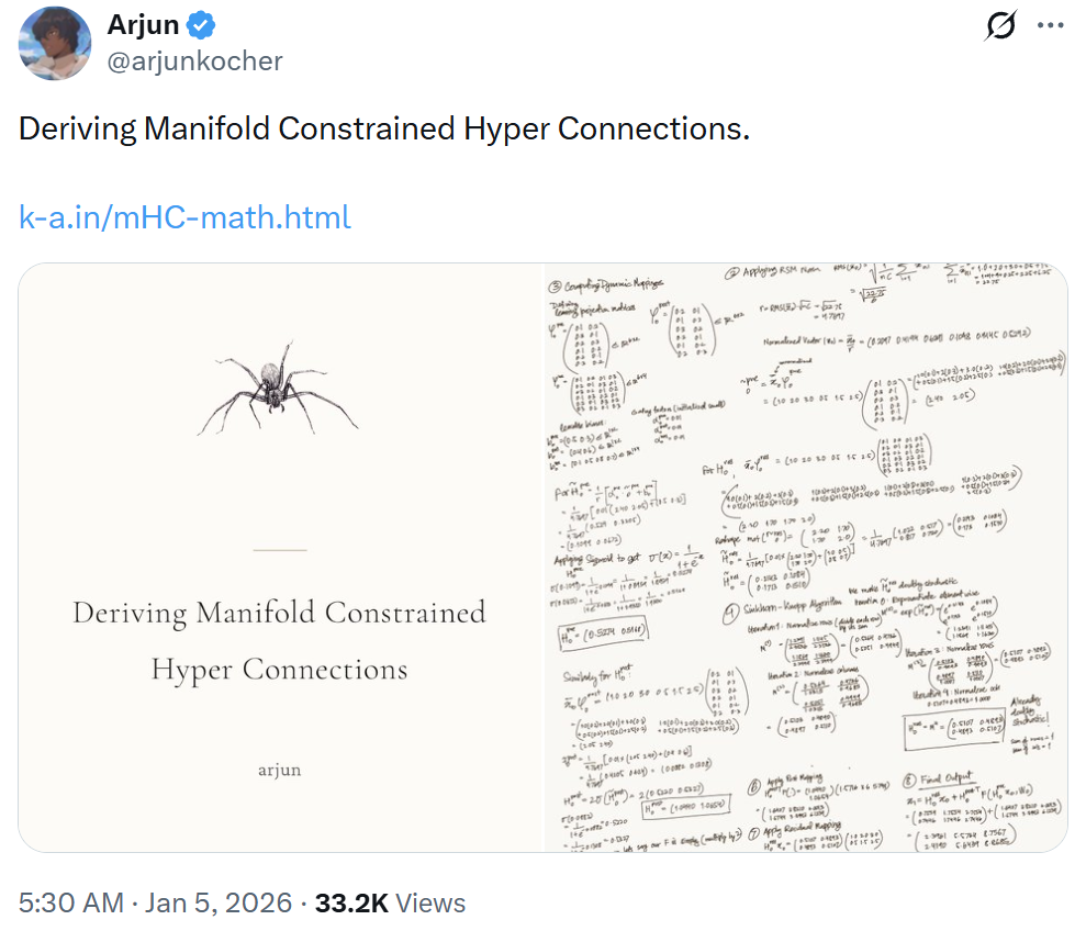 手写推导mHC数学公式的白板照片