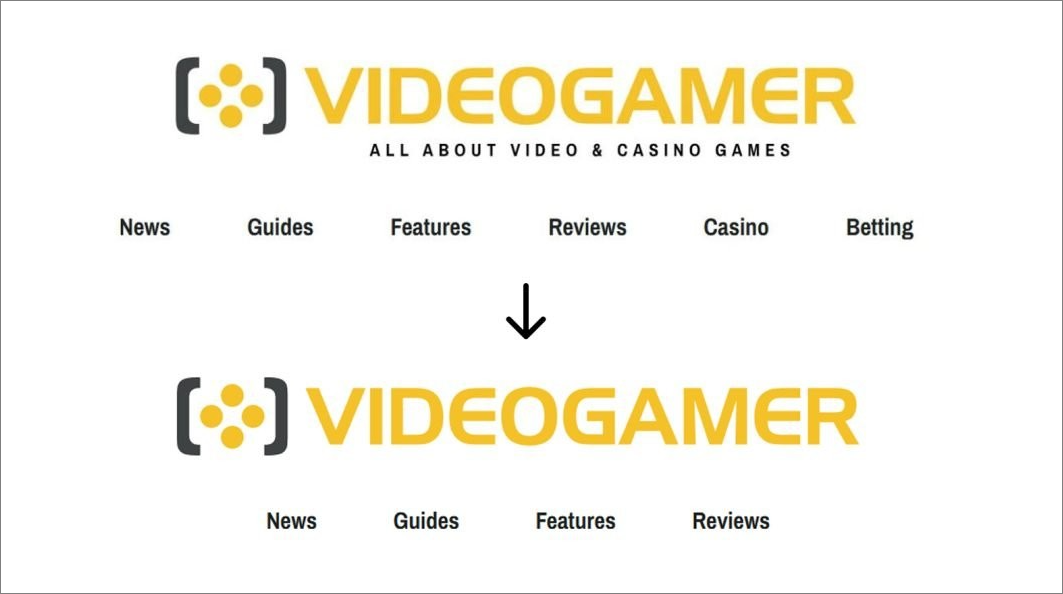 VideoGamer网站导航栏变更前后对比图