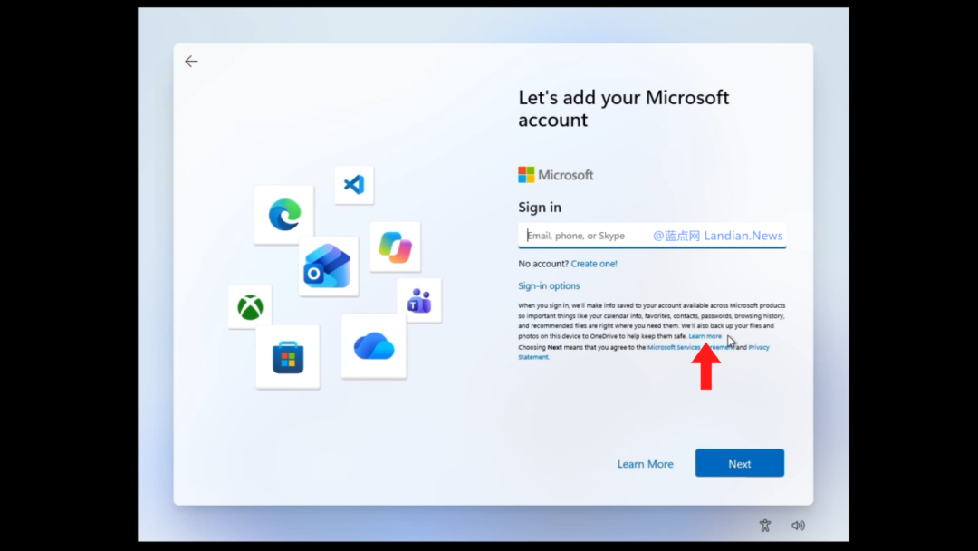 Win11 OOBE 账号登录界面点击 Learn More 跳过微软账户