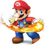 卡通风格的马里奥角色挥拳向前，充满活力