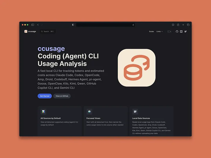 ccusage工具界面截图,展示CLI使用分析、token追踪与成本估算