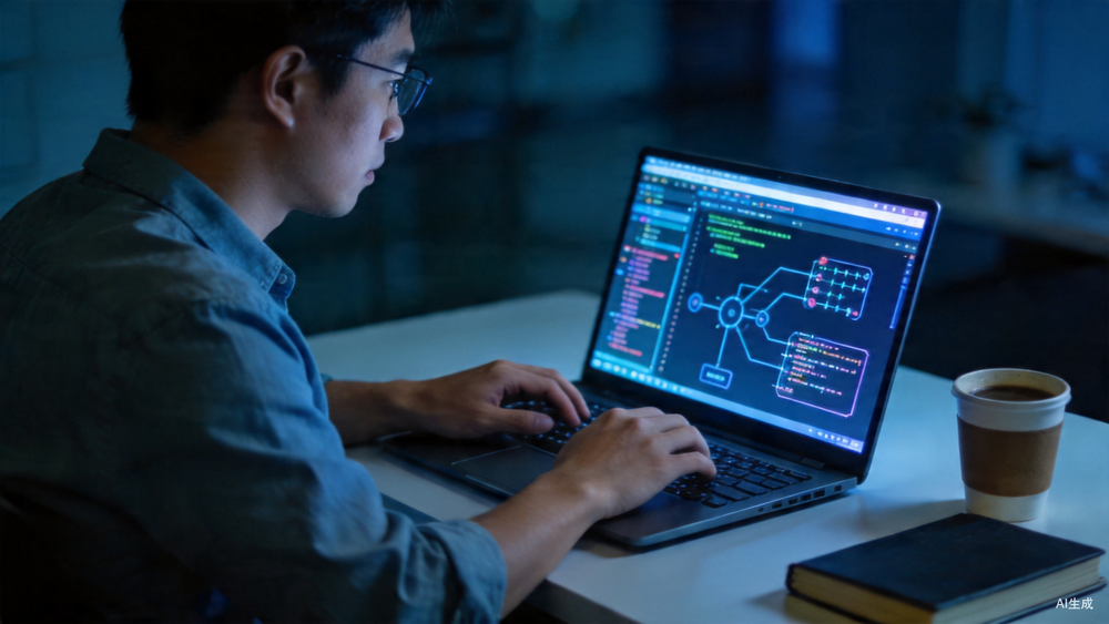 AI程序员深夜编程与神经网络界面