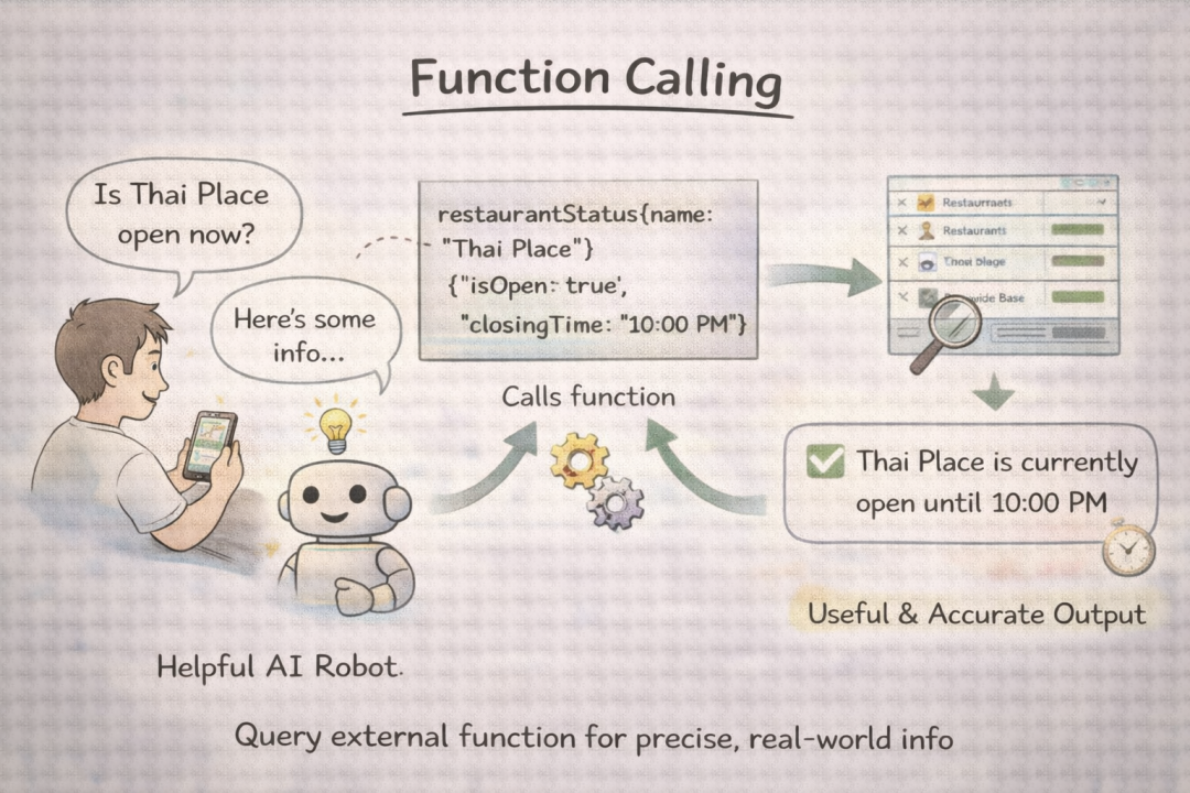 函数调用示例：AI通过调用外部函数获取餐厅实时营业信息