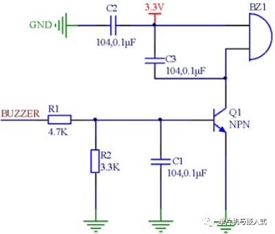 改进后的NPN有源蜂鸣器驱动电路(增加滤波电容)