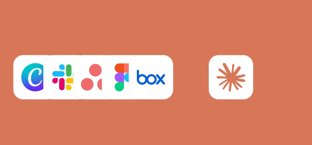 Claude支持的交互式工具图标：Slack, Figma, Box等