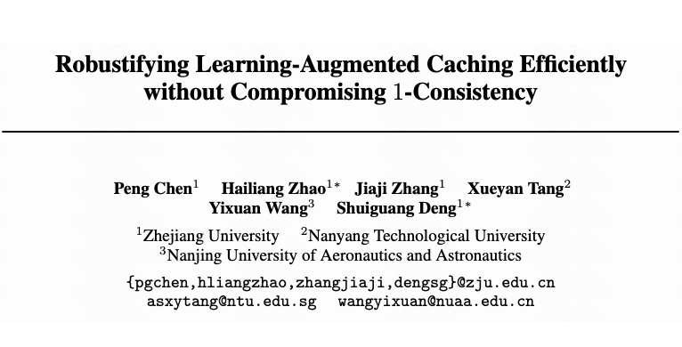 NeurIPS 2025论文标题页：Robustifying Learning-Augmented Caching Efficiently without Compromising 1-Consistency