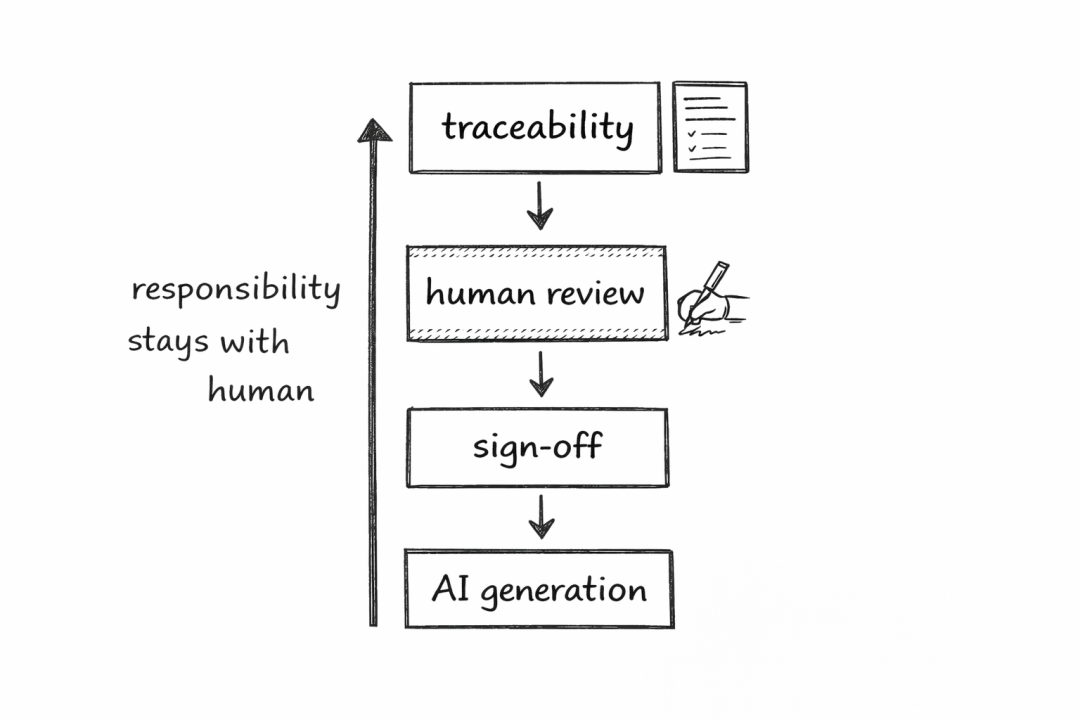 强调人类最终责任的AI工作流程示意图