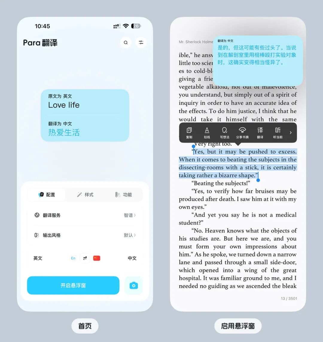 Para翻译悬浮窗翻译效果示意图