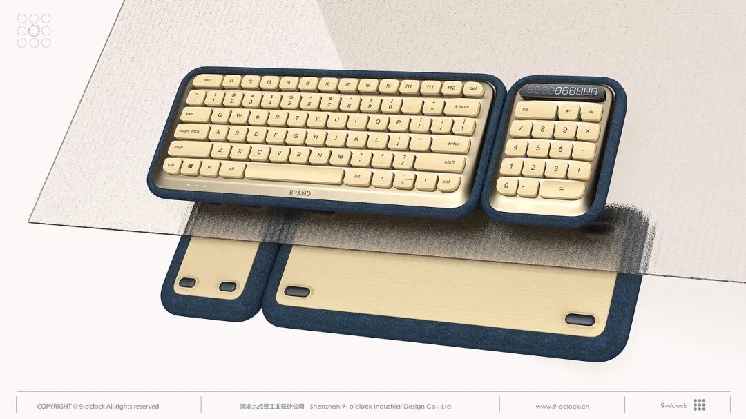 米白色按键深蓝边框键盘与小键盘设计图