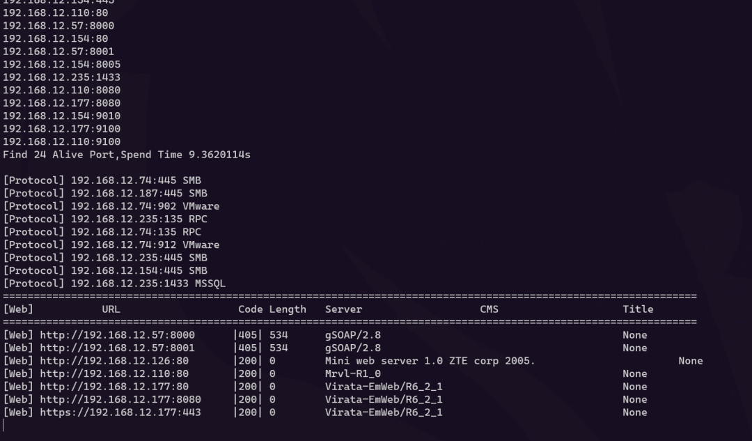 太极扫描器端口与协议识别结果截图