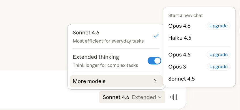 Claude模型选择菜单截图