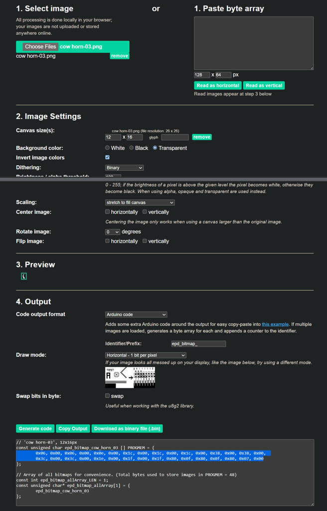使用Image2CPP在线工具将PNG图像转换为Arduino代码