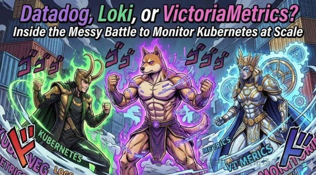 Kubernetes监控工具Datadog、Loki、VictoriaMetrics角色对比趣味插画