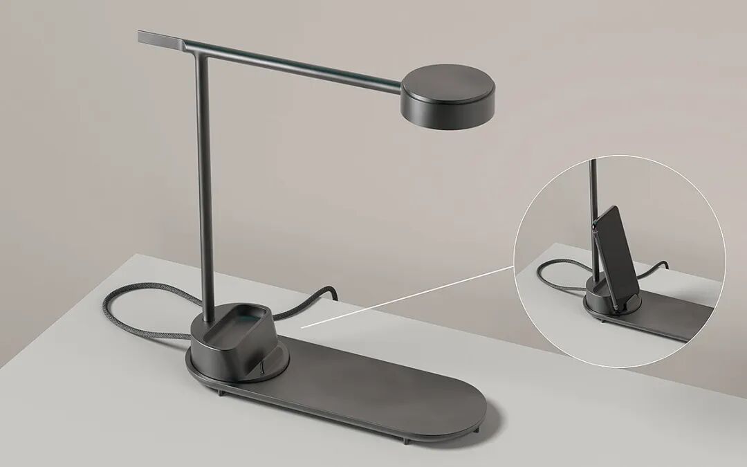 黑色可调节臂台灯带手机支架