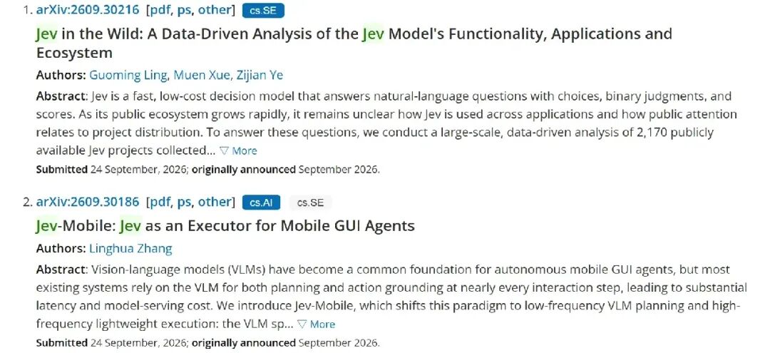 arXiv 上两周 Jev 论文列表:Jev in the Wild 与 Jev-Mobile