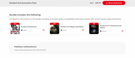 《生化危机世代包》数字商店页面