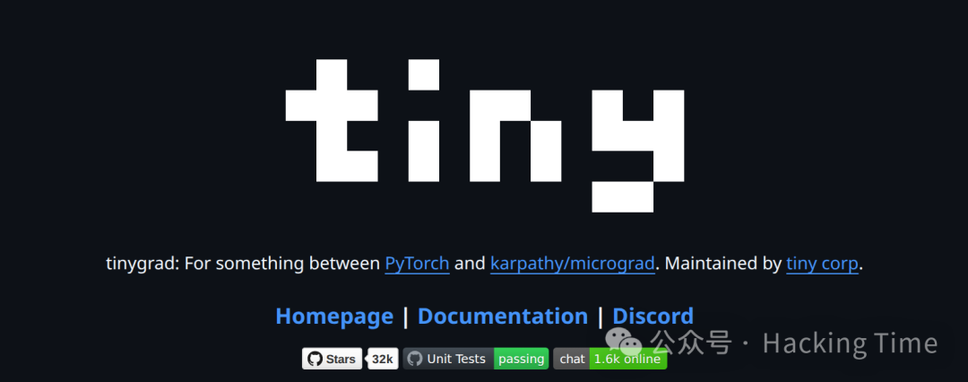 tinygrad项目主页截图，显示其极简风格