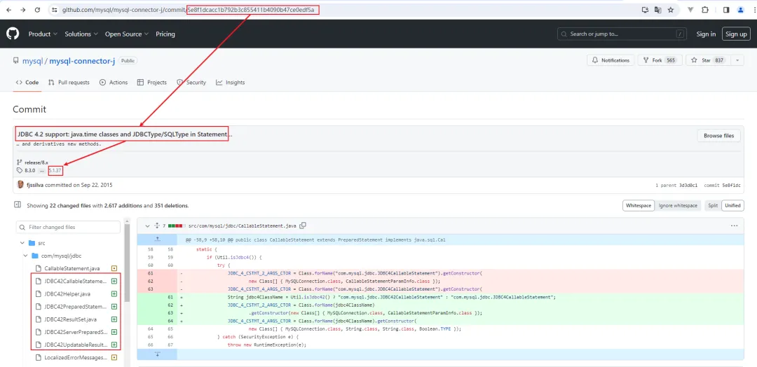 GitHub提交截图：JDBC 4.2 support for java.time classes